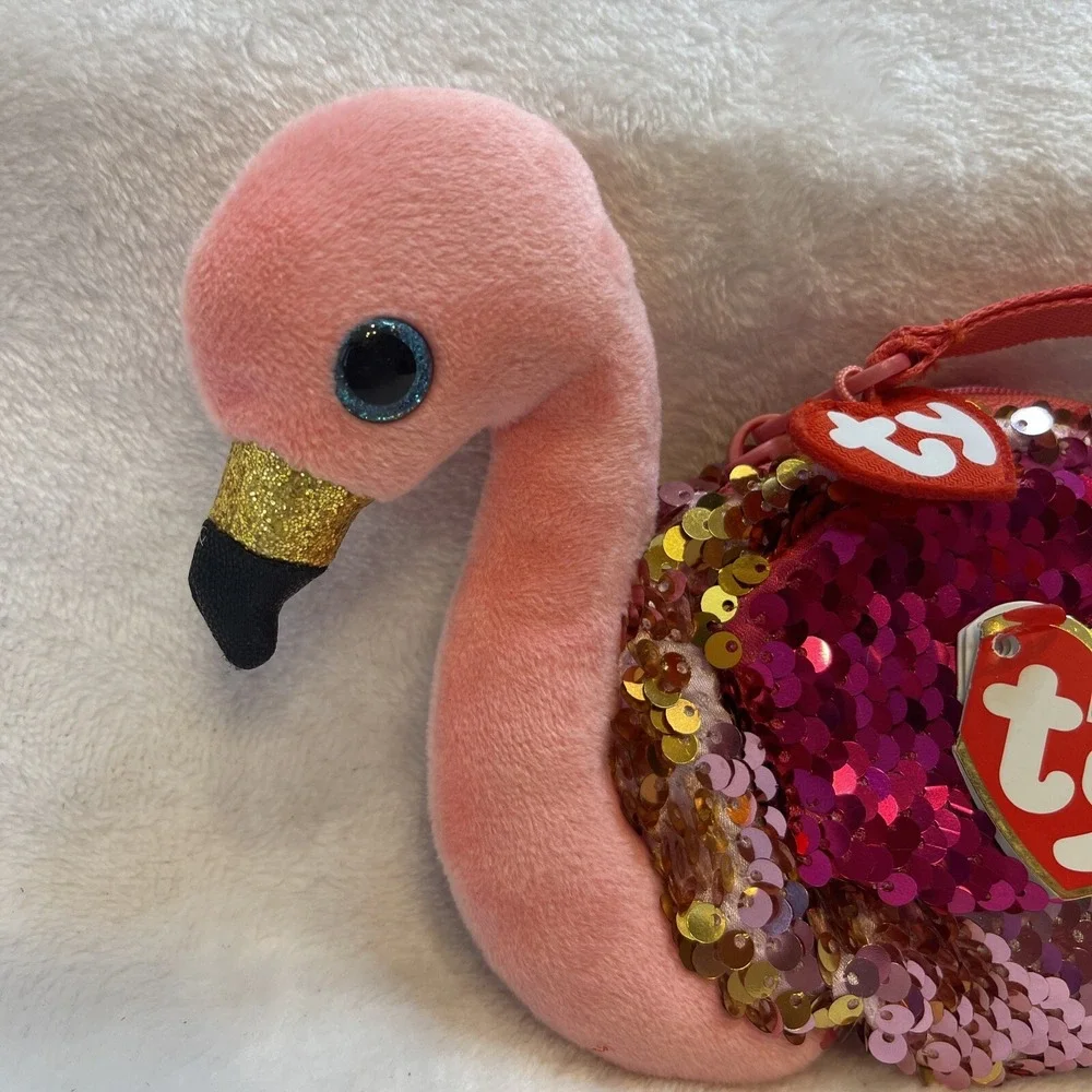 Ty Fashion Gilda Flamingo Pink Sequin Coin Purse‎ Wristlet 95227